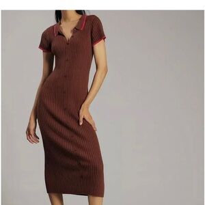 Anthropologie Dolan Chocolate Ribbed Knit Short Sleeve Midi Dress Size S